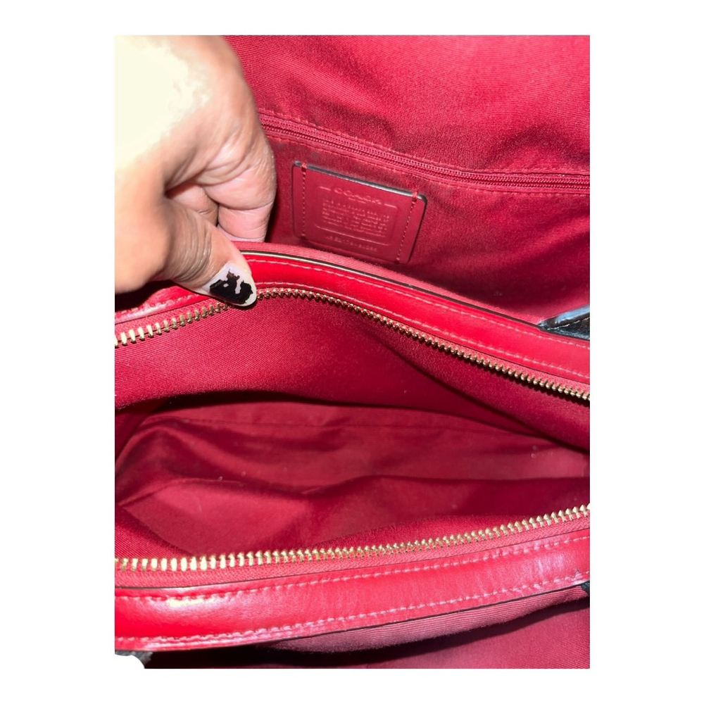 Women's Coach Brown Monogram Red Trim Shoulder Bag One Size - Picture 6 of 11